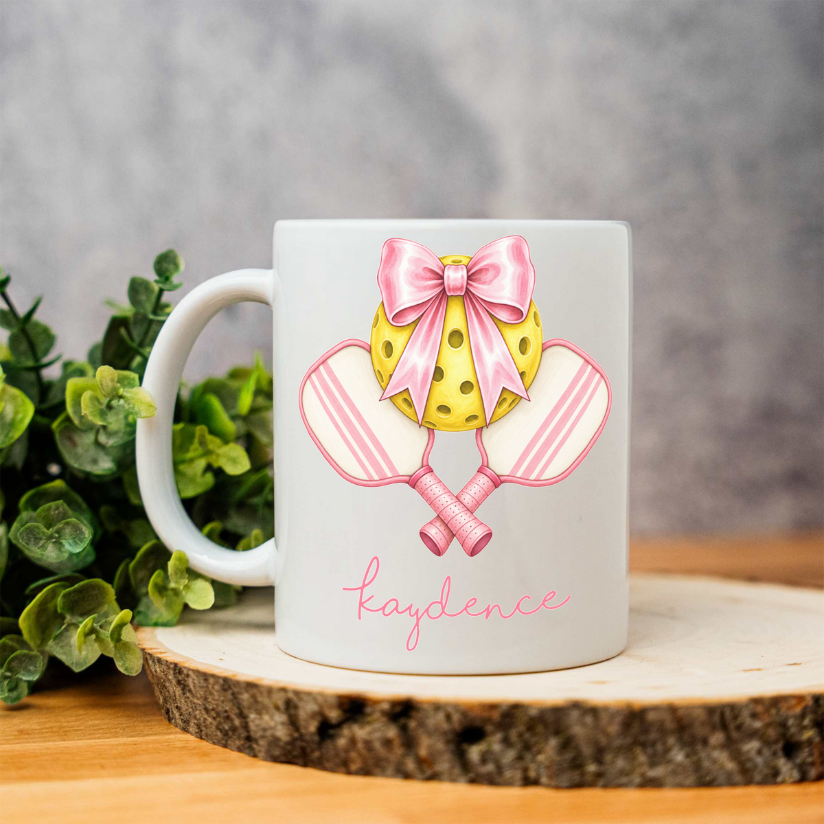Personalized Pickleball Coffee Mug, Custom Name Pickleball Cup, Pink Bow Pickleball Gift, Coquette Pickleball Mug, Girly Sports Gift for Her