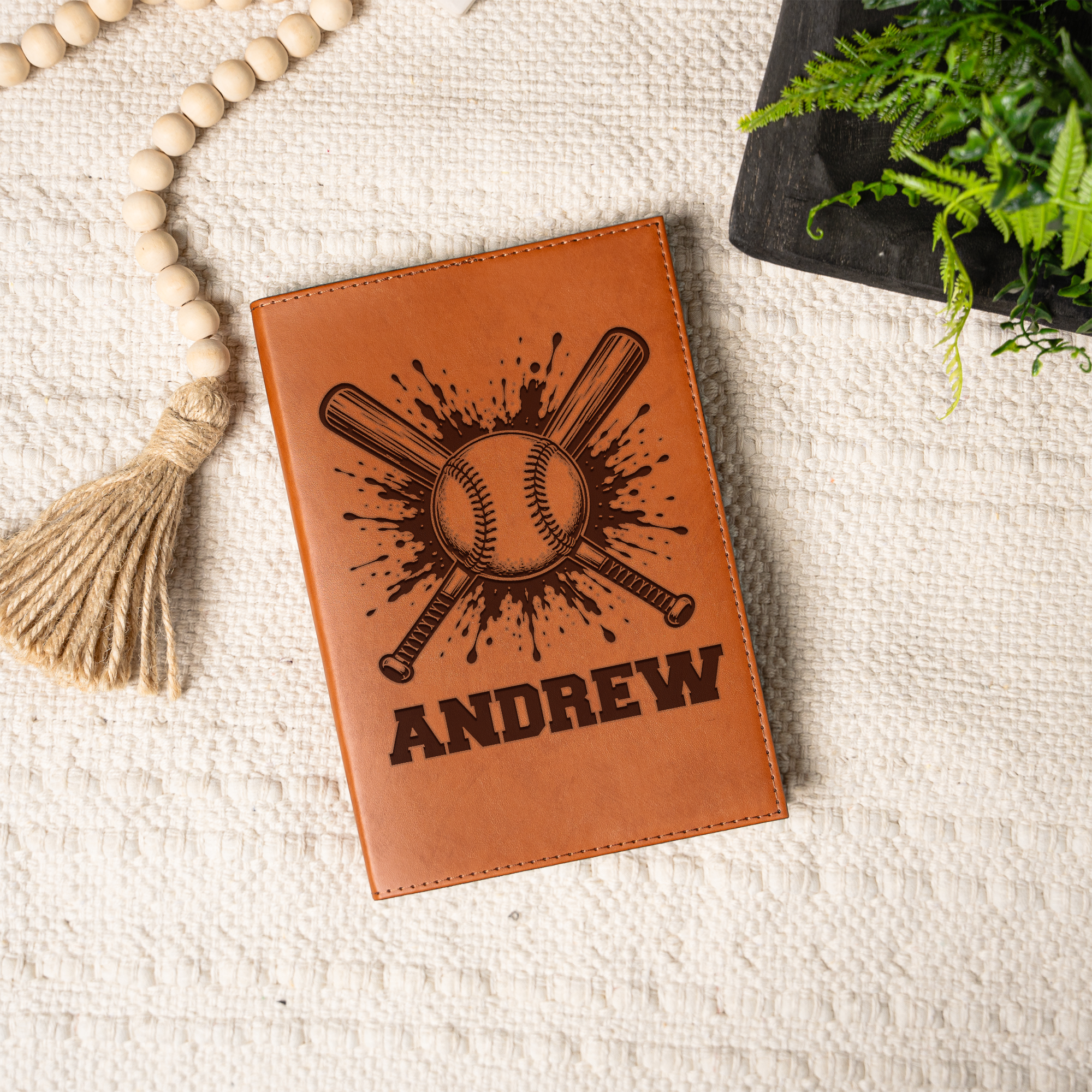 Personalized Leather Journal, Baseball Design, Custom Name, Perfect Gift for Him