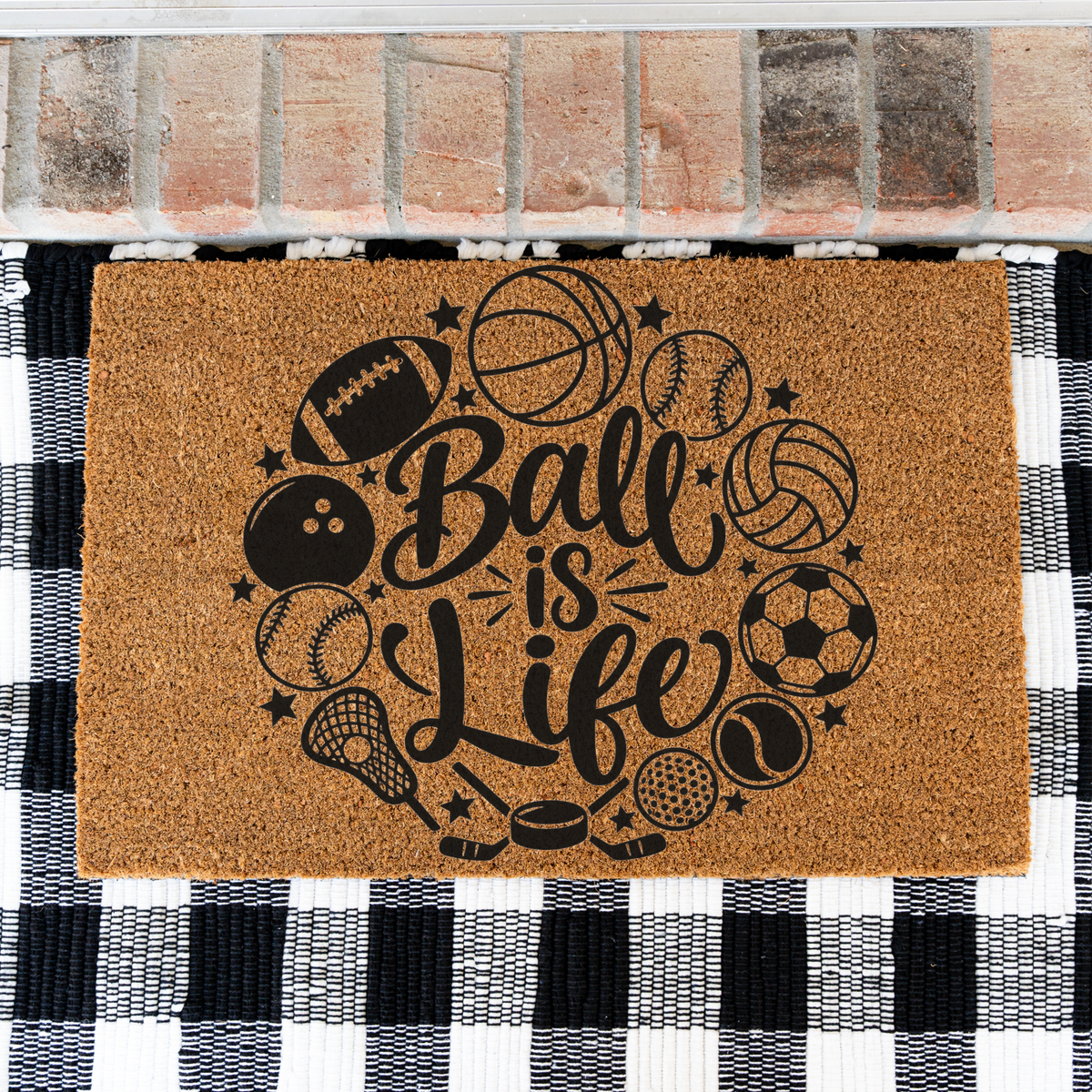 Ball Is Life Doormat, Sports Welcome Mat, Basketball Football Baseball Soccer Doormat, Sports Lover Gift, Game Day Porch Decor