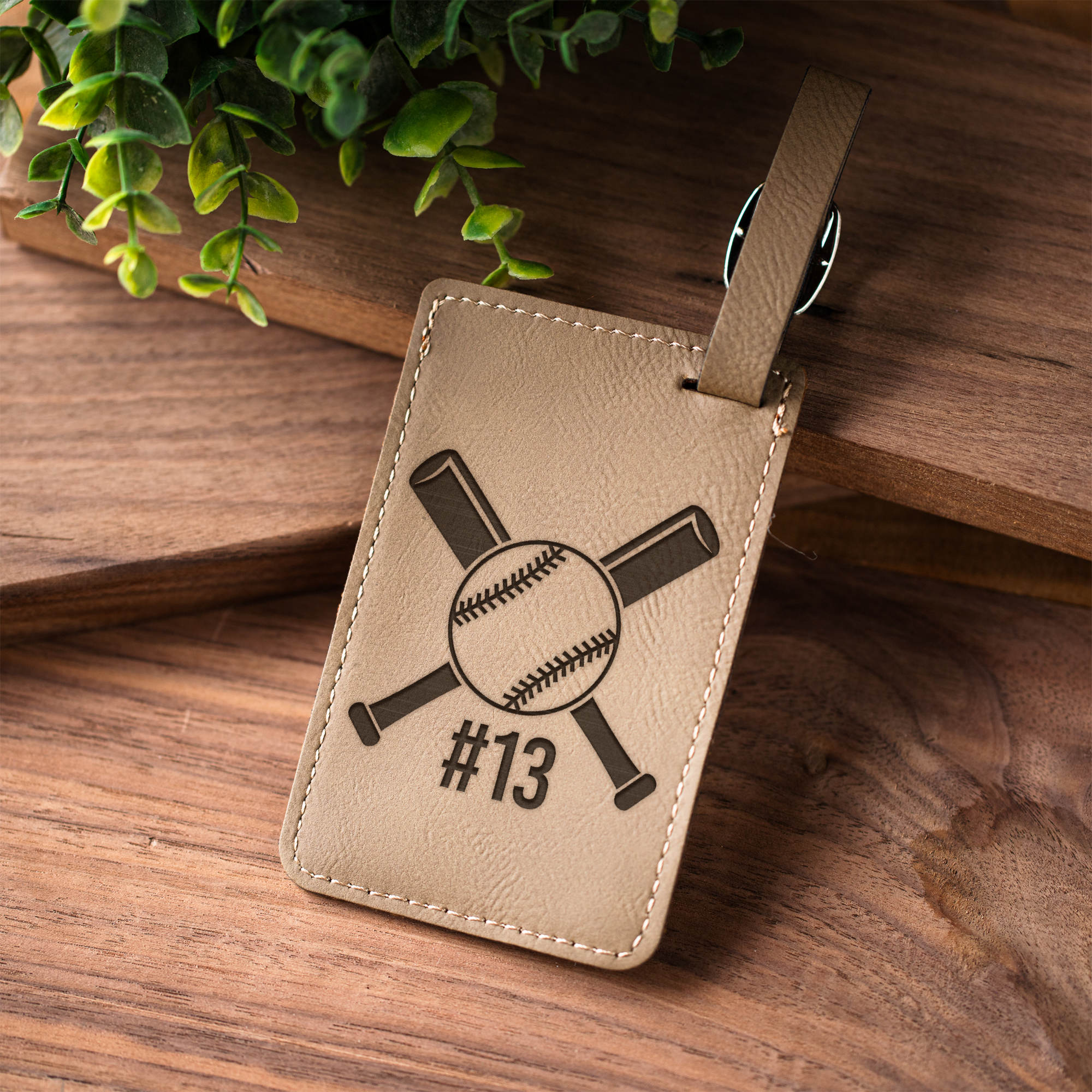 Personalized Leather Luggage Tag, Baseball Design, Custom Travel Accessory, Unique Gift Idea