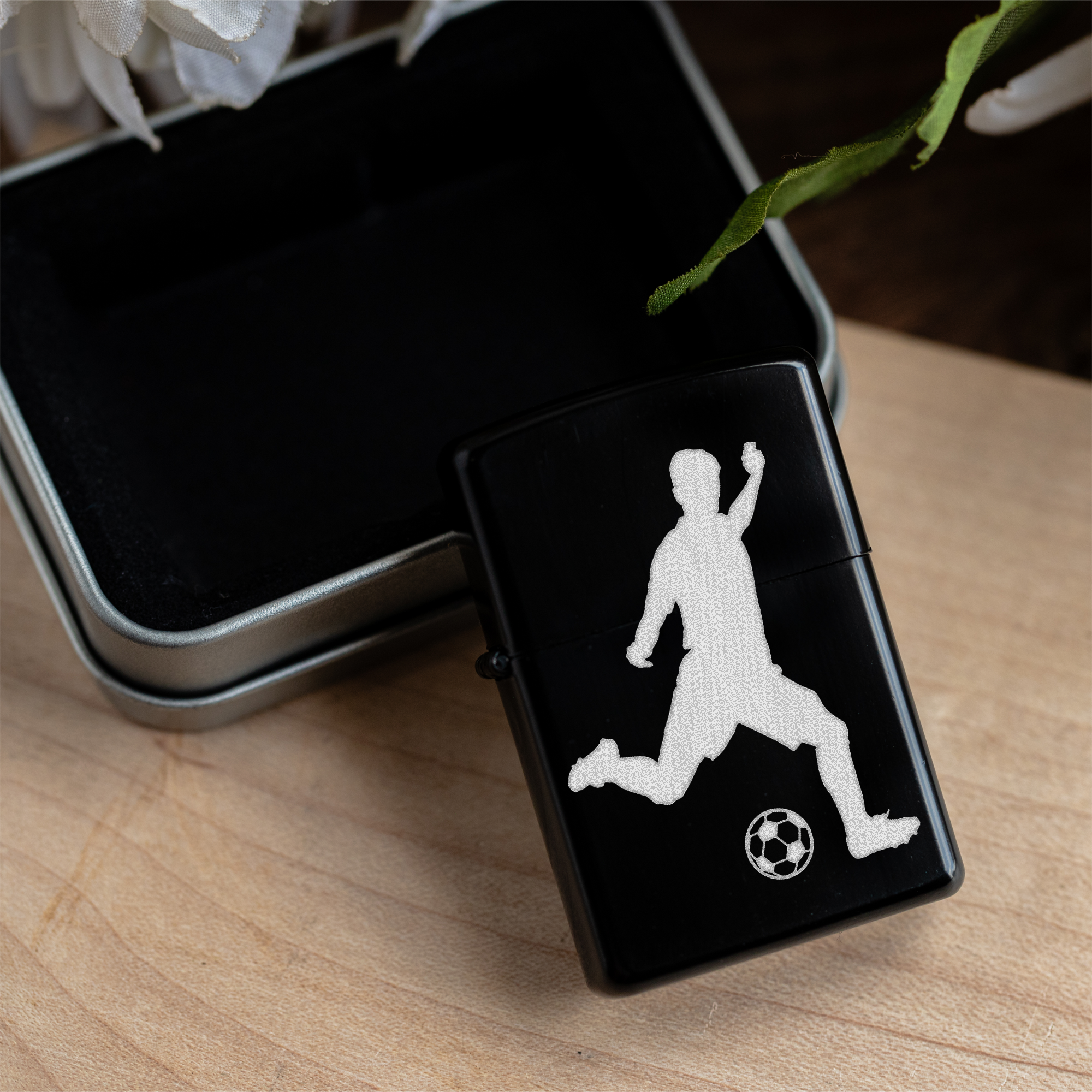 Engraved Soccer Player Lighter