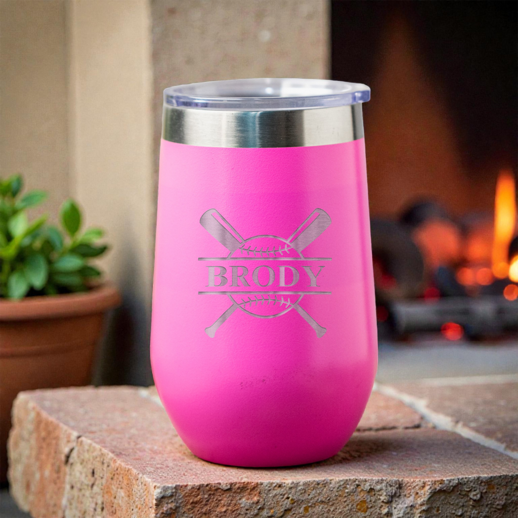 16oz Stainless Steel Baseball Monogram Wine Tumbler
