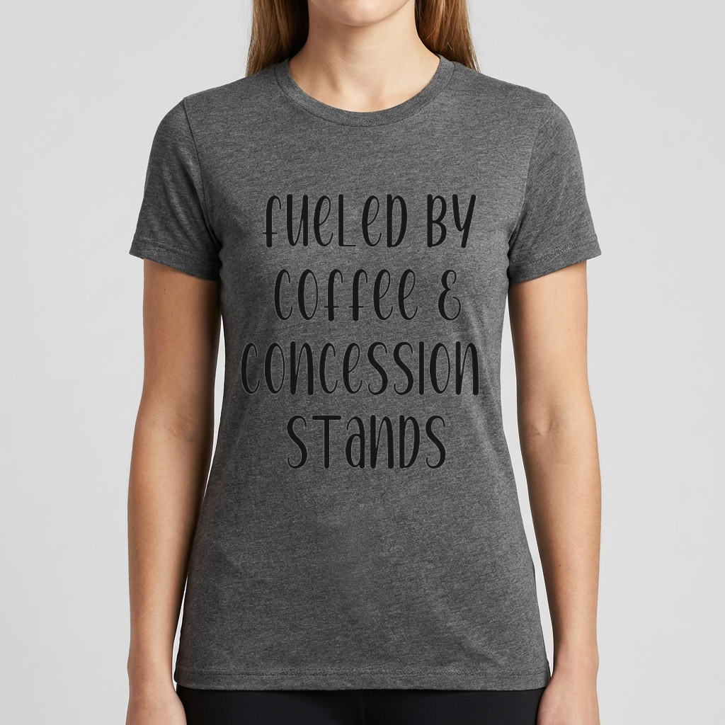 Fueled by Coffee & Concession Stands Shirt, Sports Mom T-Shirt, Game Day Mom Tee, Baseball Mom Shirt, Tournament Mom Gift