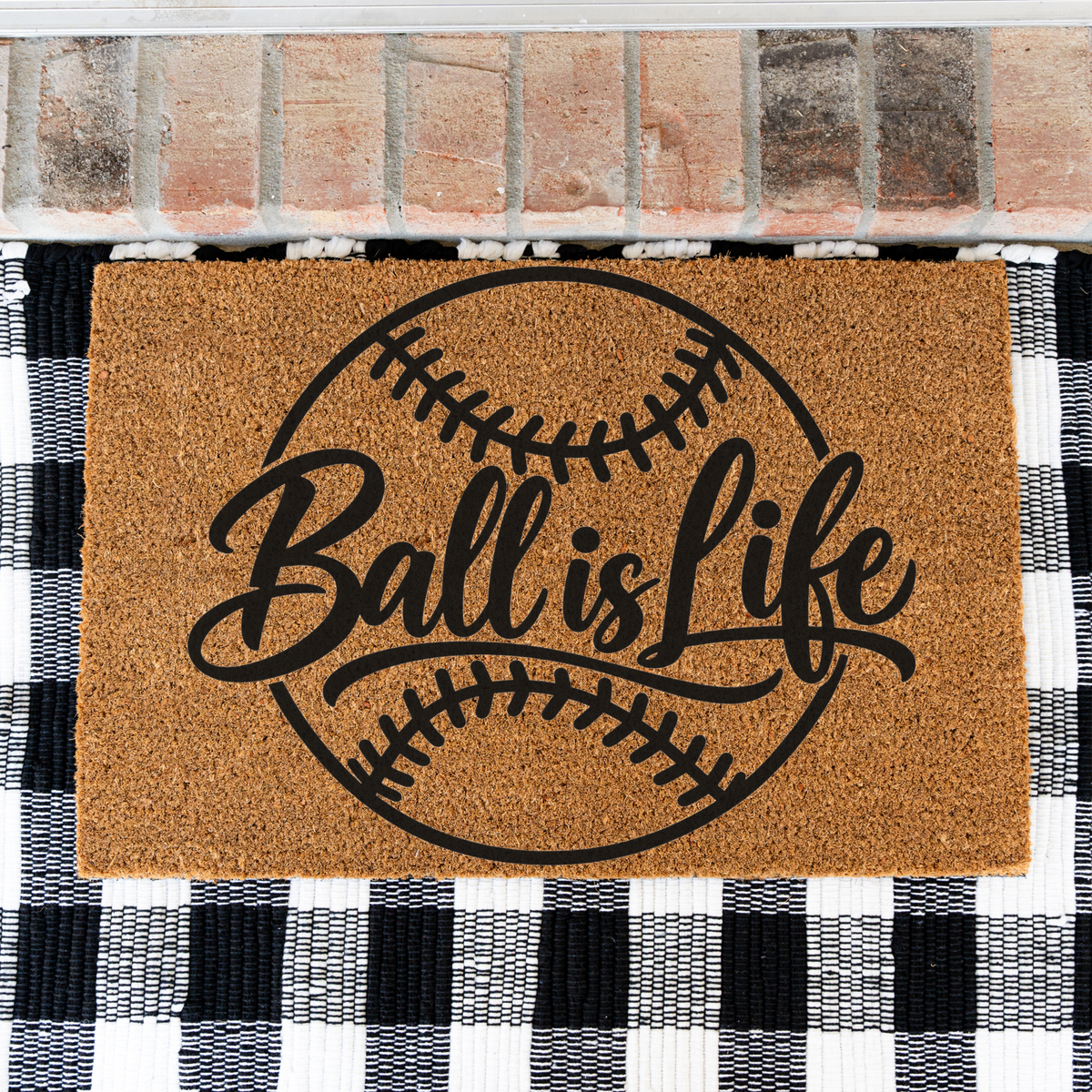 Baseball Ball Is Life Doormat, Baseball Welcome Mat, Sports Front Porch Decor, Baseball Player Gift, Baseball Mom Gift, Game Day Door Mat