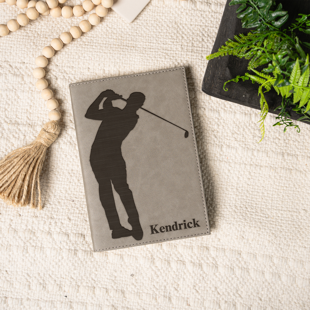Personalized Leather Journal with Golfer Design, Custom Name Diary, Perfect Gift for Golf Lovers, Custom Name Journal With Golf Design