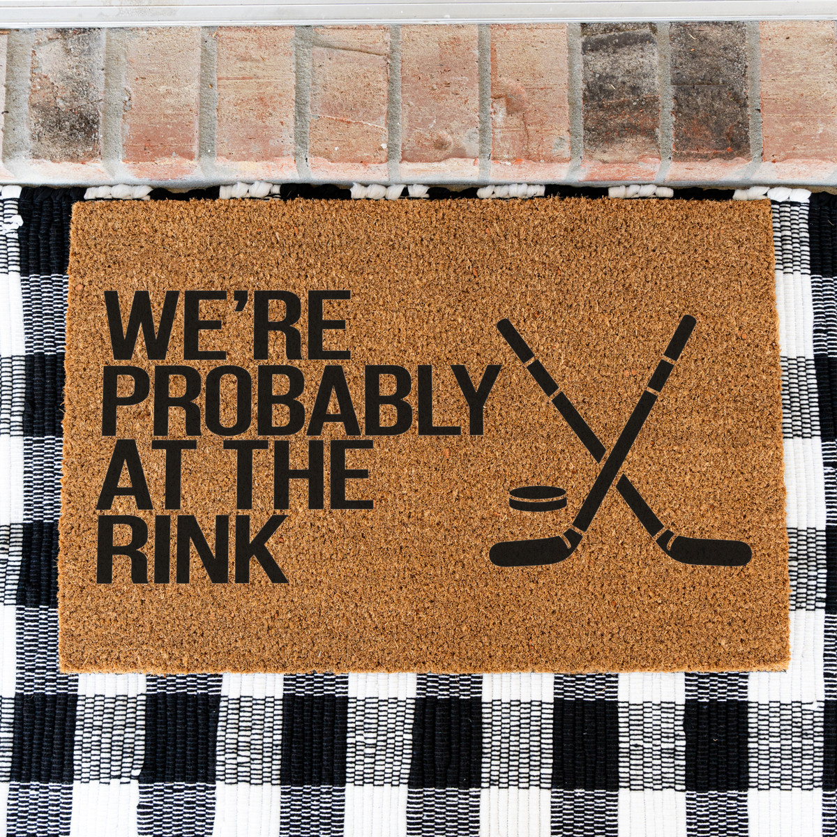 Hockey Doormat, We’re Probably at the Rink Welcome Mat, Hockey Family Gift, Hockey Mom Decor, Sports Family Door Mat, Hockey Gift
