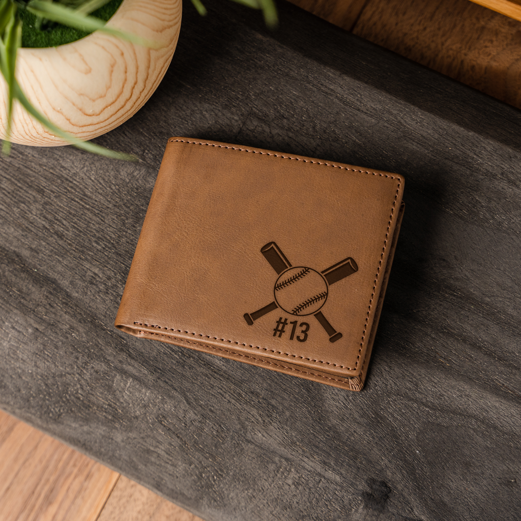 Personalized Baseball Wallet | Custom Baseball Player Gift | Engraved Leather Wallet | Baseball Dad Gift | Team Gift | Baseball Coach Gift