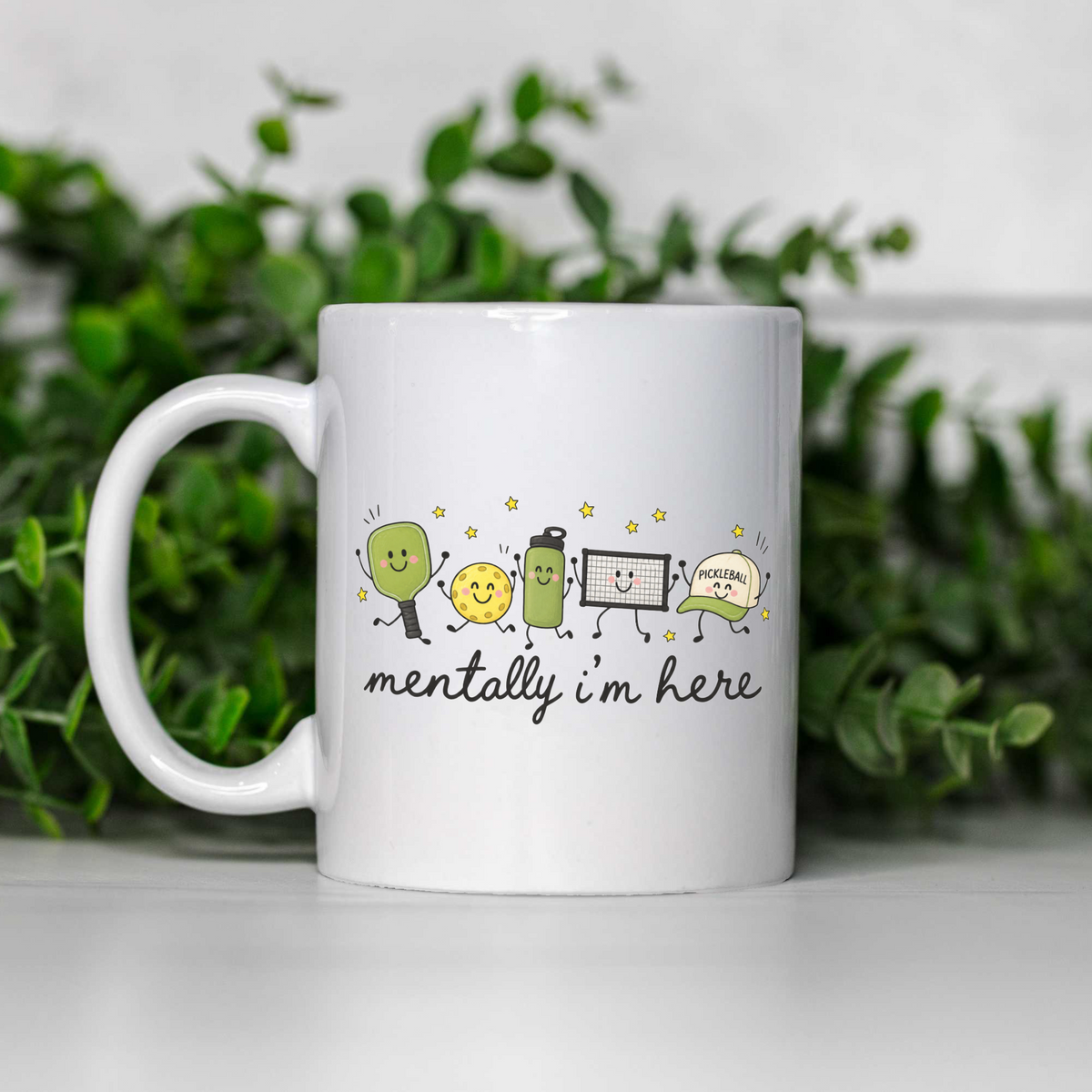 Mentally I'm Here Pickleball Coffee Mug, Funny Pickleball Lover Gift, Cute Pickleball Cup, Pickleball Player Mug, Sports Gift for Her