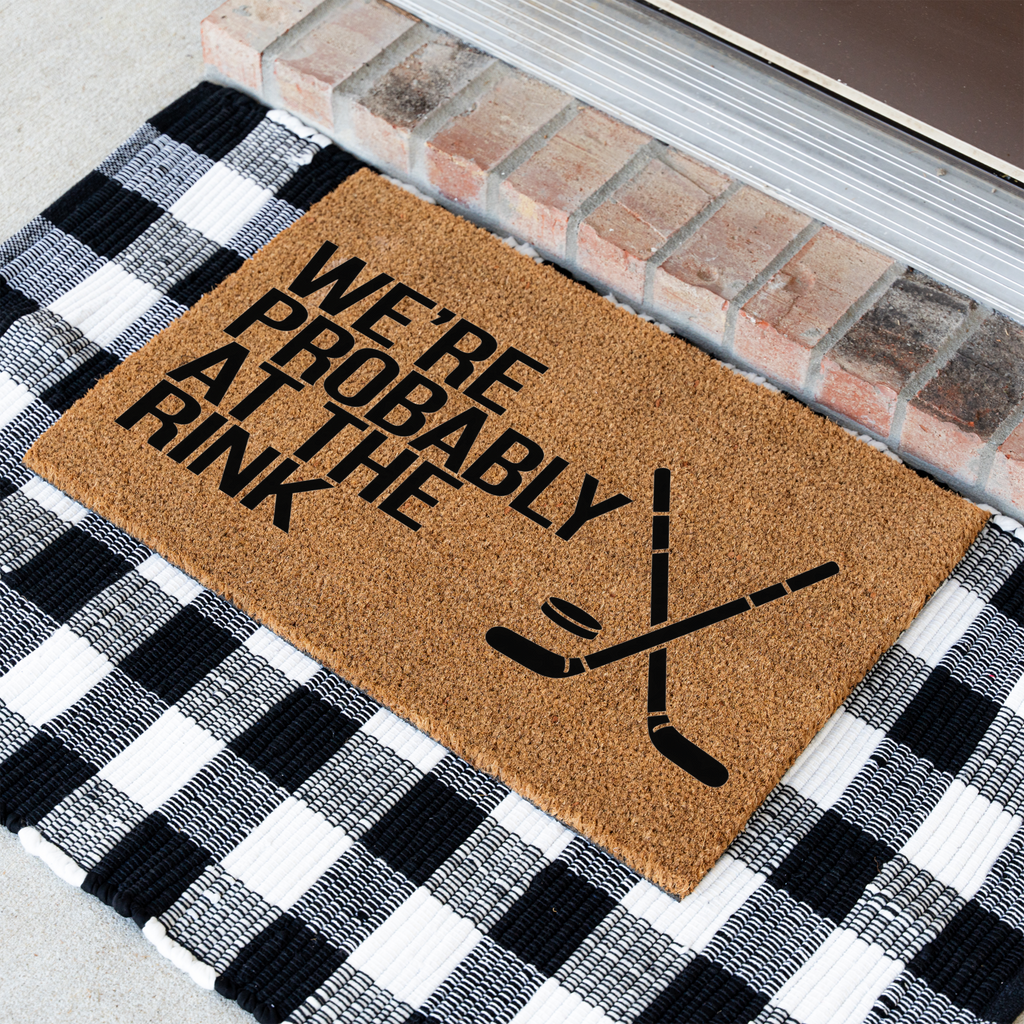 Hockey Doormat, We’re Probably at the Rink Welcome Mat, Hockey Family Gift, Hockey Mom Decor, Sports Family Door Mat, Hockey Gift