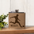 6oz Leather Wrapped Flask with Soccer Player Design