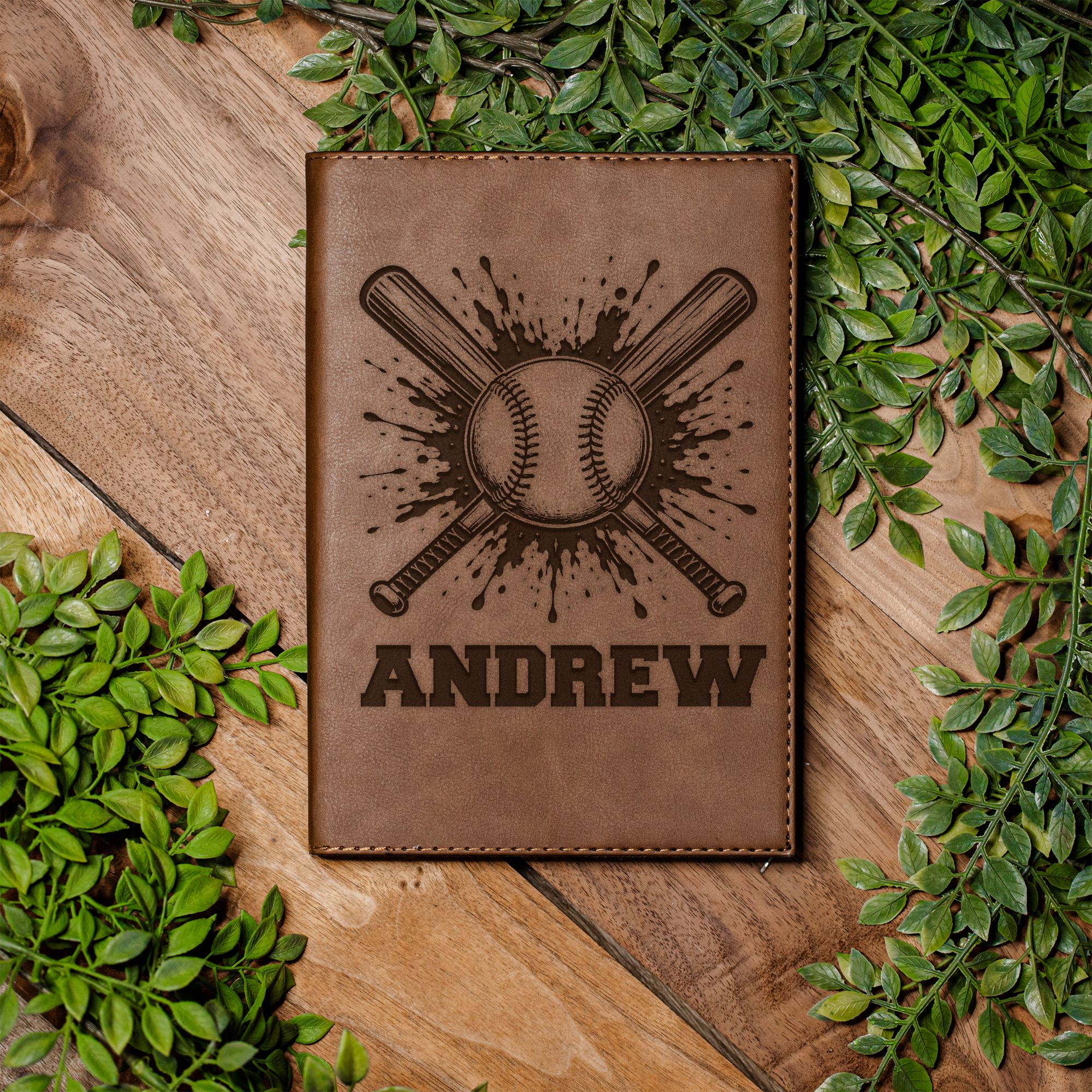 Personalized Leather Journal, Baseball Design, Custom Name, Perfect Gift for Him