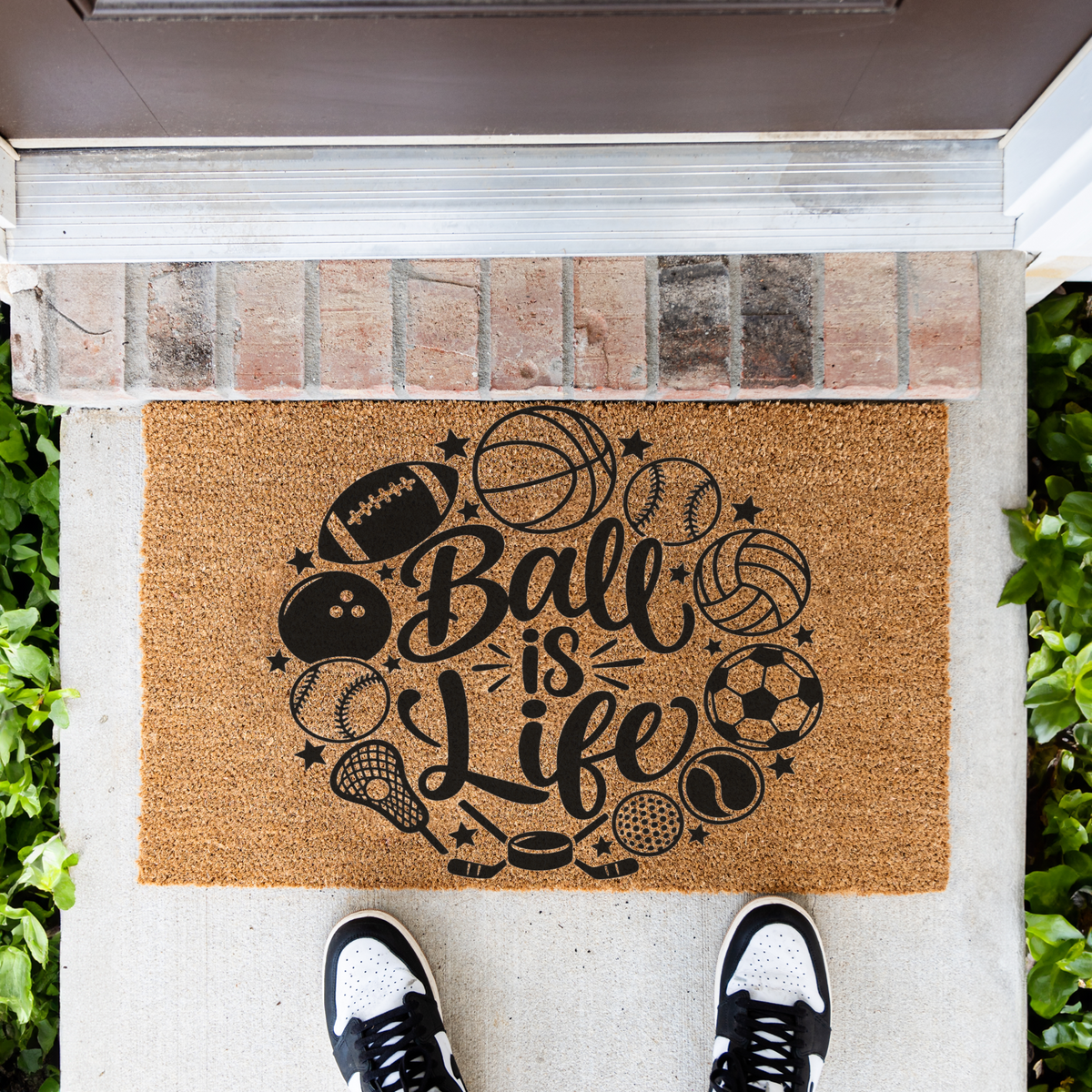 Ball Is Life Doormat, Sports Welcome Mat, Basketball Football Baseball Soccer Doormat, Sports Lover Gift, Game Day Porch Decor