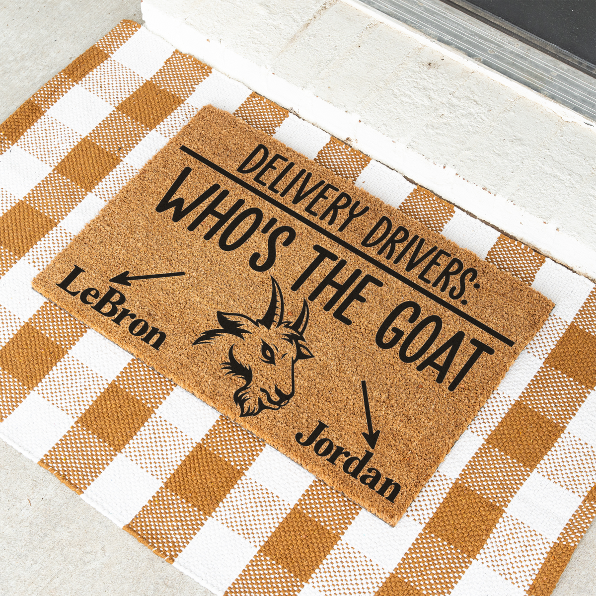 Personalized Goat Doormat, Who’s the GOAT Welcome Mat, Custom Goat Name Door Mat, Funny Delivery Driver Sign, Goat Lover Housewarming Gift