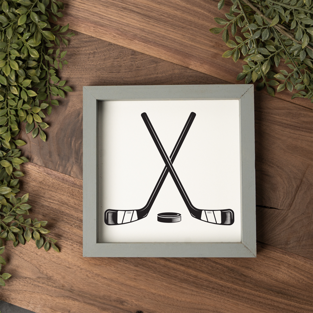 Hockey Wall Art, Hockey Sticks and Puck Framed Sign, Boys Sports Room Decor, Hockey Player Gift, Hockey Bedroom Wall Decor