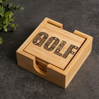 Bamboo Coaster Set with Holder, Golf Theme Coasters, Eco-Friendly Drink Mats