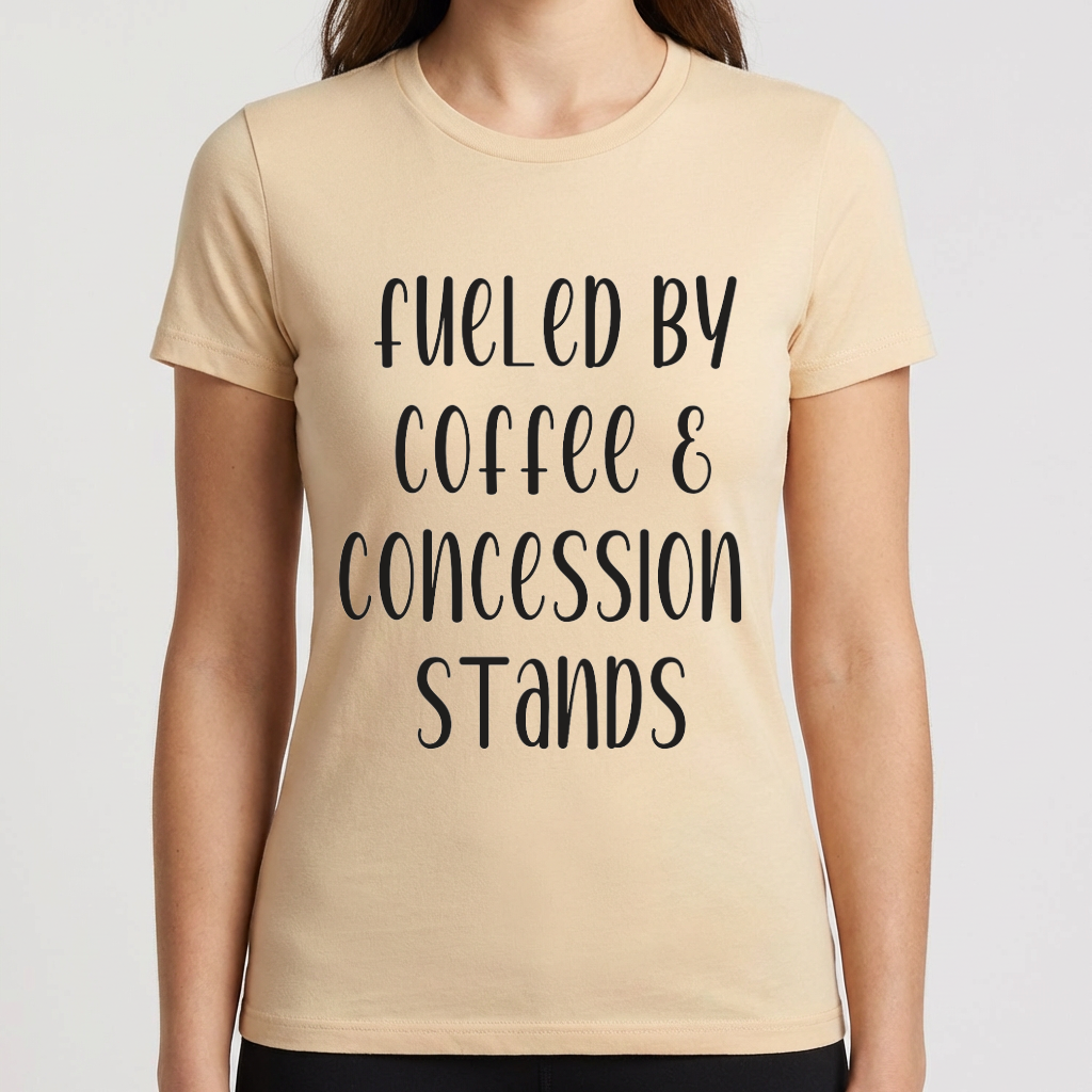 Fueled by Coffee & Concession Stands Shirt, Sports Mom T-Shirt, Game Day Mom Tee, Baseball Mom Shirt, Tournament Mom Gift