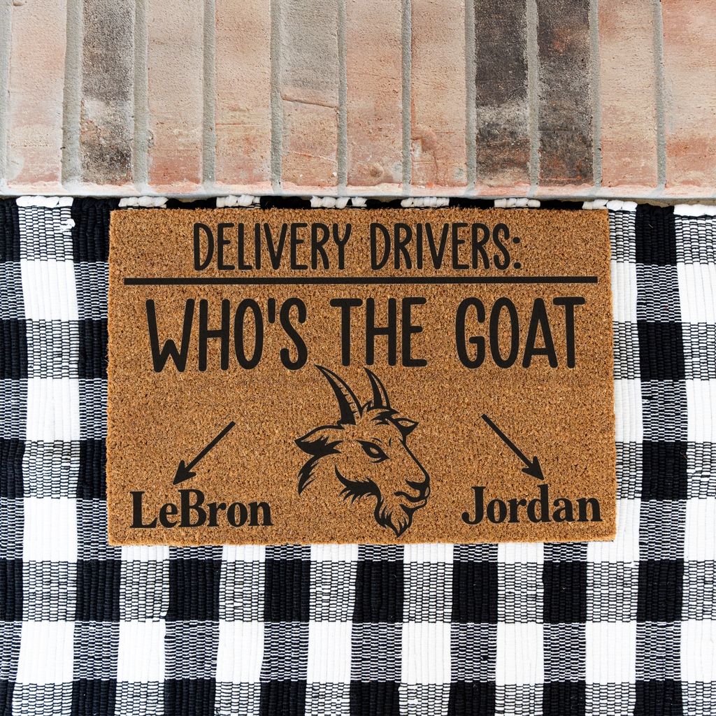 Personalized Goat Doormat, Who’s the GOAT Welcome Mat, Custom Goat Name Door Mat, Funny Delivery Driver Sign, Goat Lover Housewarming Gift
