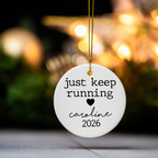 Personalized Running Christmas Ornament, Just Keep Running Ornament, Custom Name and Year Runner Gift, Marathon Runner Keepsake, Running Gift
