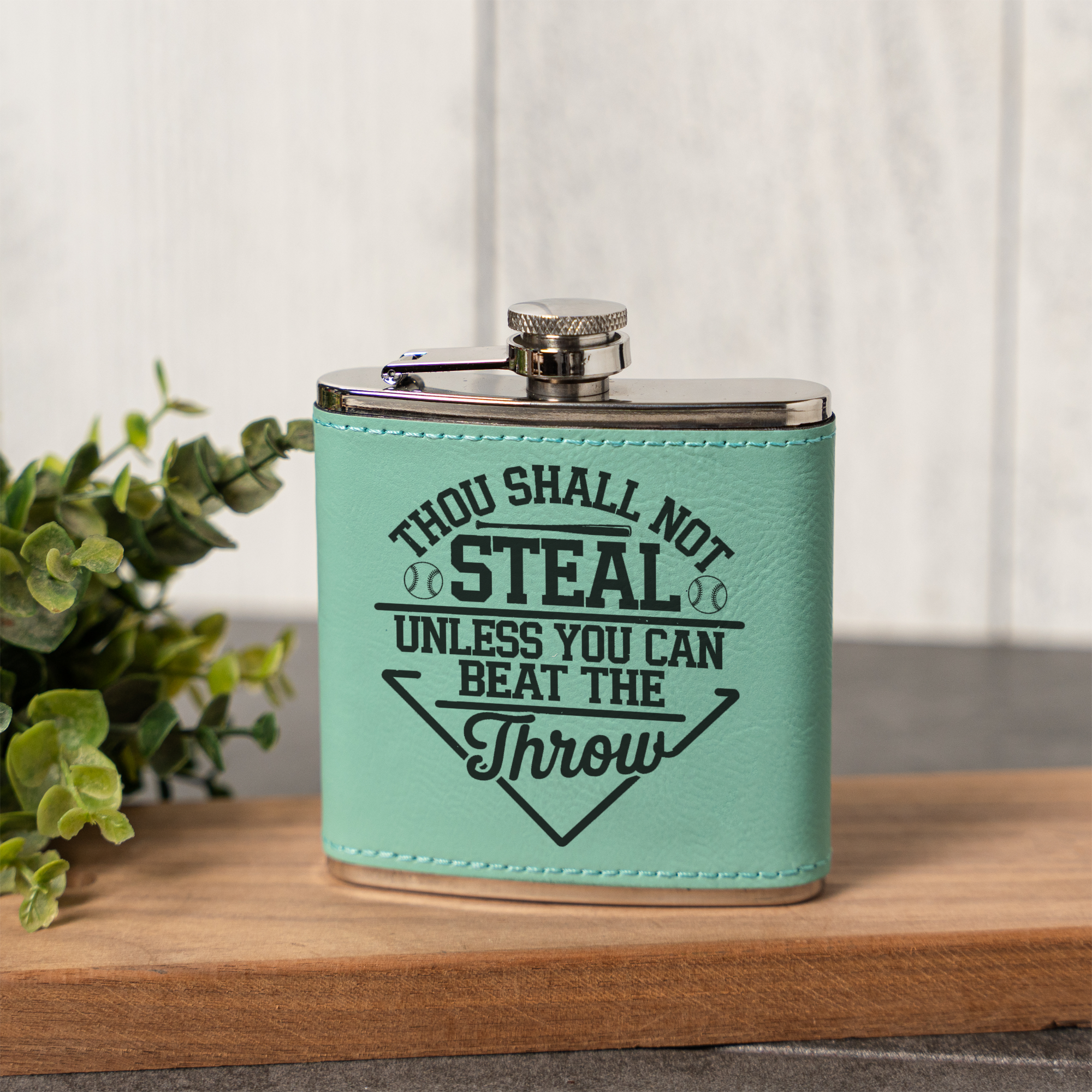 Funny Baseball Flask | "Thou Shall Not Steal Unless You Can Beat the Throw" | Baseball Fan Gift | Coach Gift