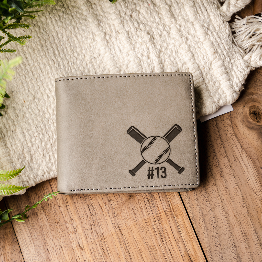 Personalized Baseball Wallet | Custom Baseball Player Gift | Engraved Leather Wallet | Baseball Dad Gift | Team Gift | Baseball Coach Gift