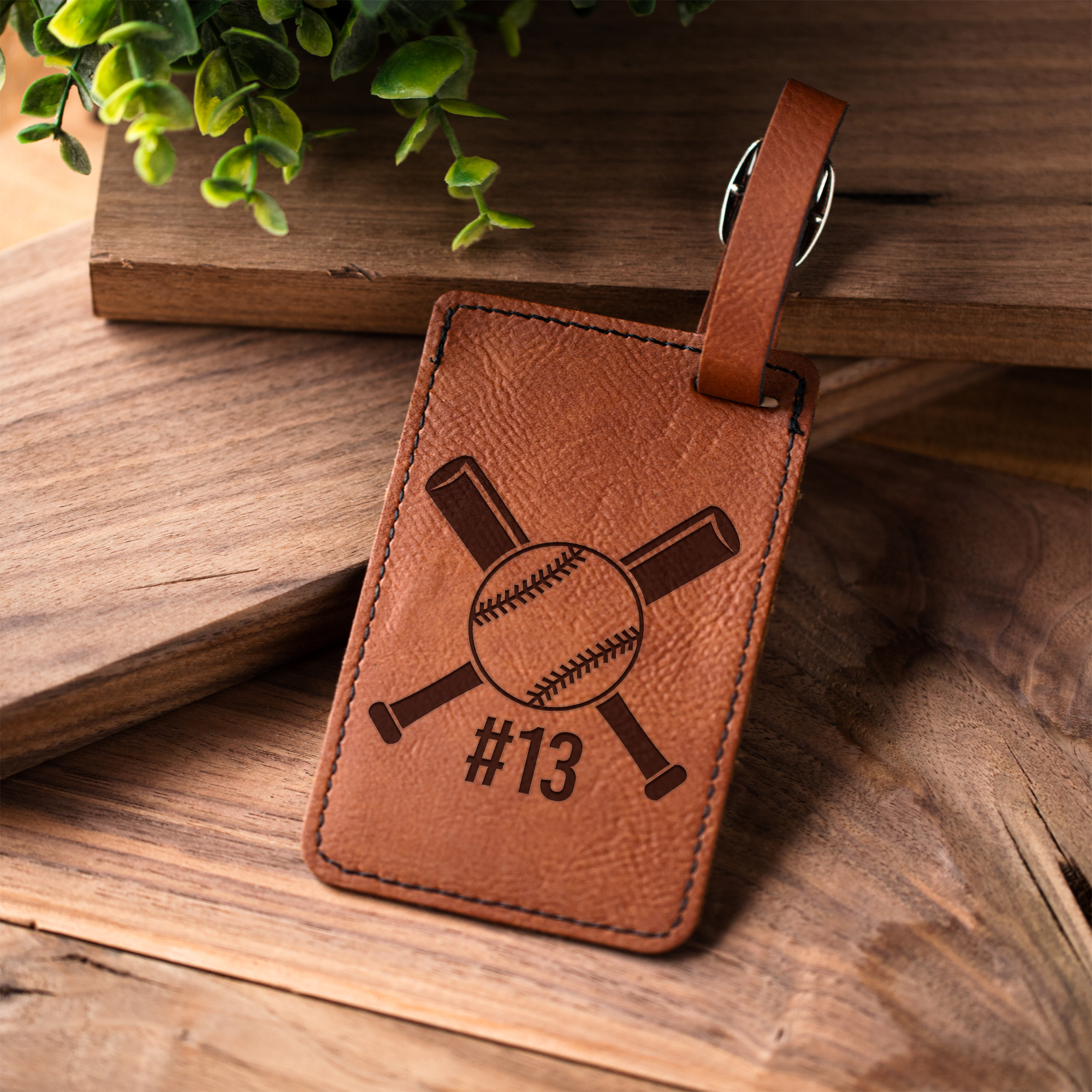 Personalized Leather Luggage Tag, Baseball Design, Custom Travel Accessory, Unique Gift Idea