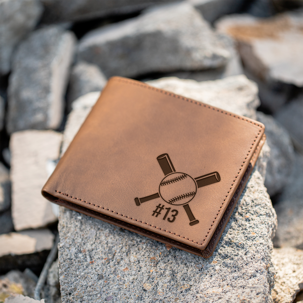 Personalized Baseball Wallet | Custom Baseball Player Gift | Engraved Leather Wallet | Baseball Dad Gift | Team Gift | Baseball Coach Gift