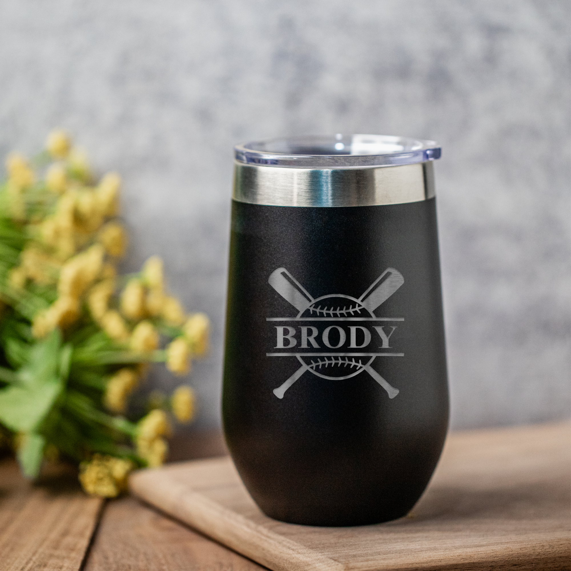 16oz Stainless Steel Baseball Monogram Wine Tumbler