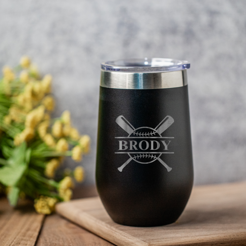 16oz Stainless Steel Baseball Monogram Wine Tumbler
