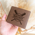 Leather Bifold Wallet with Baseball Monogram