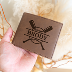 Leather Bifold Wallet with Baseball Monogram