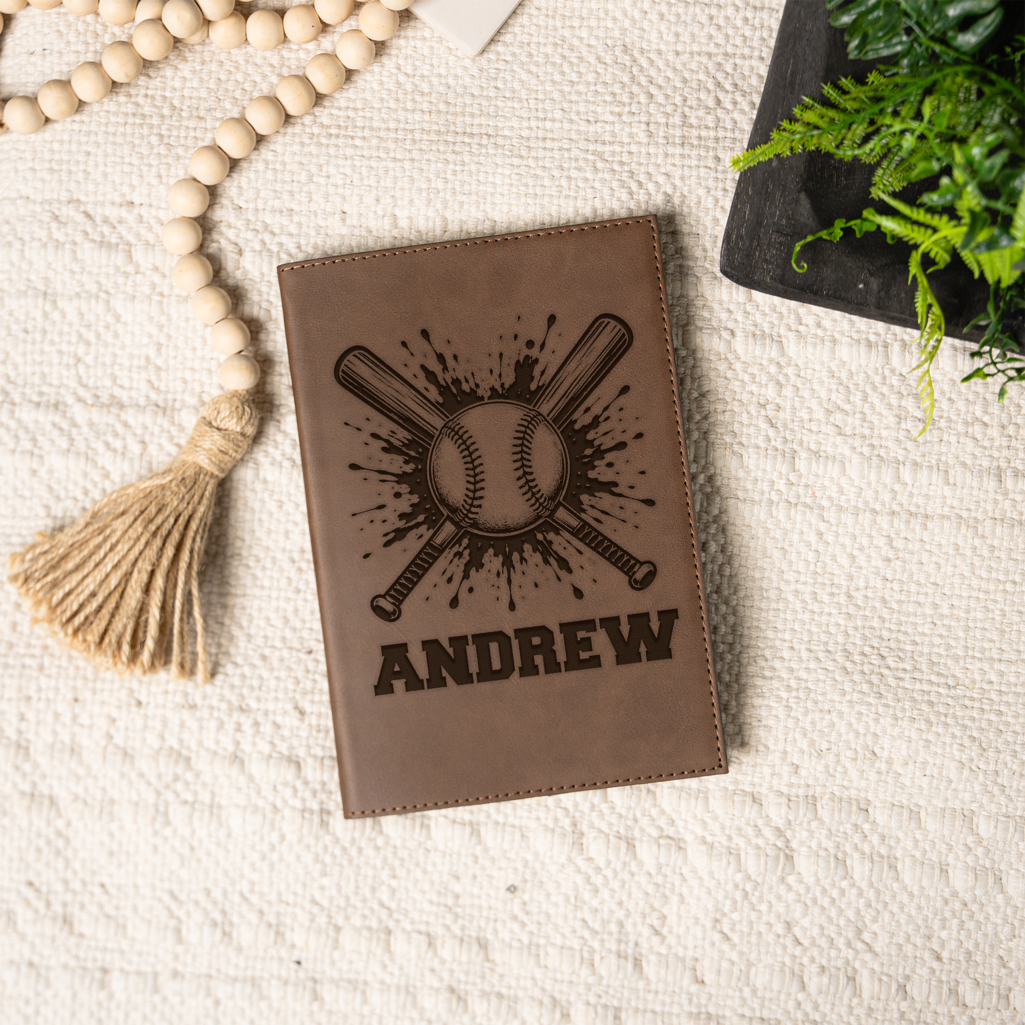 Personalized Leather Journal, Baseball Design, Custom Name, Perfect Gift for Him