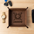 Vegan Leather Snap Up Tray, Personalized Baseball Design, Custom Name Gift