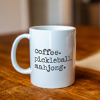 Coffee Pickleball Mahjong Mug, Pickleball Lover Gift, Mahjong Coffee Cup, Funny Hobby Mug, Pickleball and Mahj Gift, Game Day Coffee Mug
