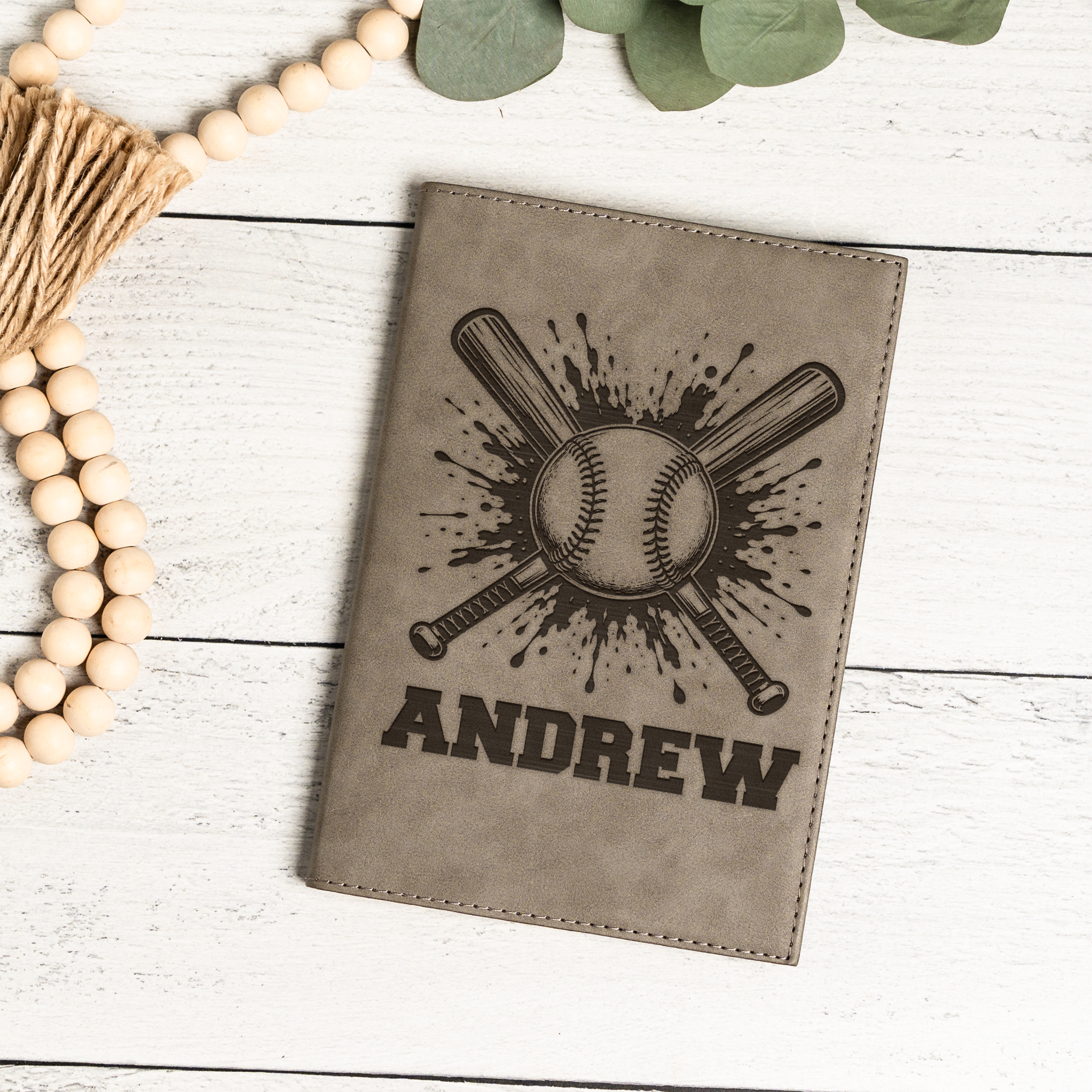Personalized Leather Journal, Baseball Design, Custom Name, Perfect Gift for Him