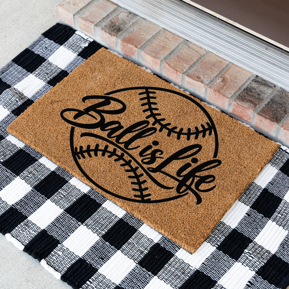 Baseball Ball Is Life Doormat, Baseball Welcome Mat, Sports Front Porch Decor, Baseball Player Gift, Baseball Mom Gift, Game Day Door Mat