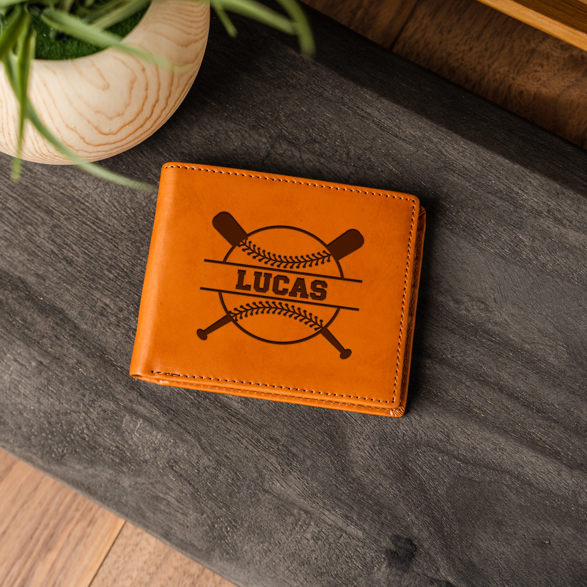 Baseball Monogram Premium Leather Bifold Wallet