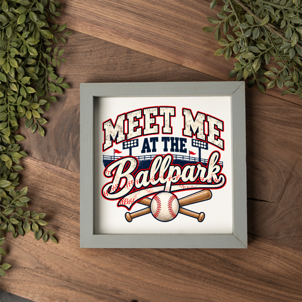 Meet Me at the Ballpark Framed Baseball Sign, Baseball Wall Art, Boys Sports Room Decor, Baseball Player Gift, Game Room Decor