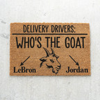 Personalized Goat Doormat, Who’s the GOAT Welcome Mat, Custom Goat Name Door Mat, Funny Delivery Driver Sign, Goat Lover Housewarming Gift