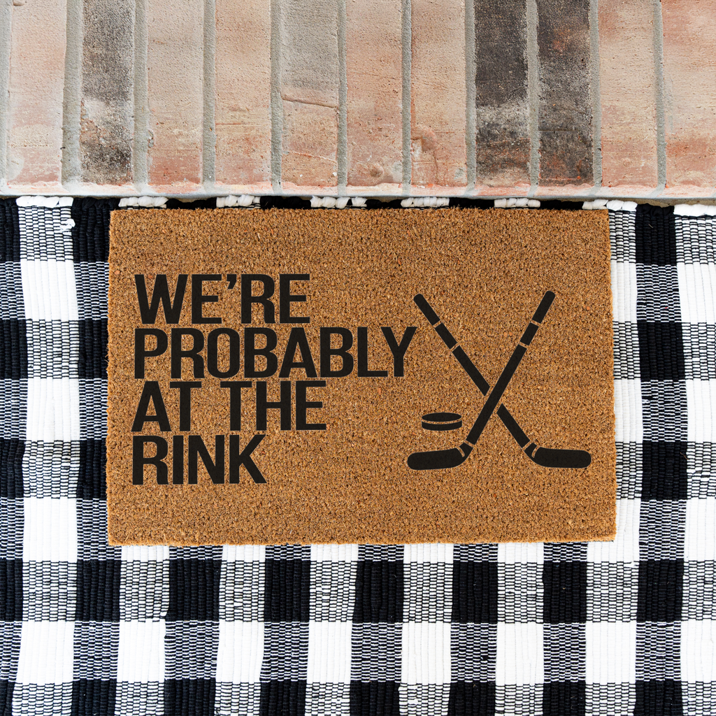Hockey Doormat, We’re Probably at the Rink Welcome Mat, Hockey Family Gift, Hockey Mom Decor, Sports Family Door Mat, Hockey Gift