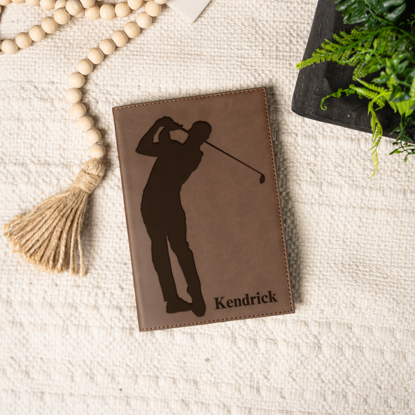 Personalized Leather Journal with Golfer Design, Custom Name Diary, Perfect Gift for Golf Lovers, Custom Name Journal With Golf Design