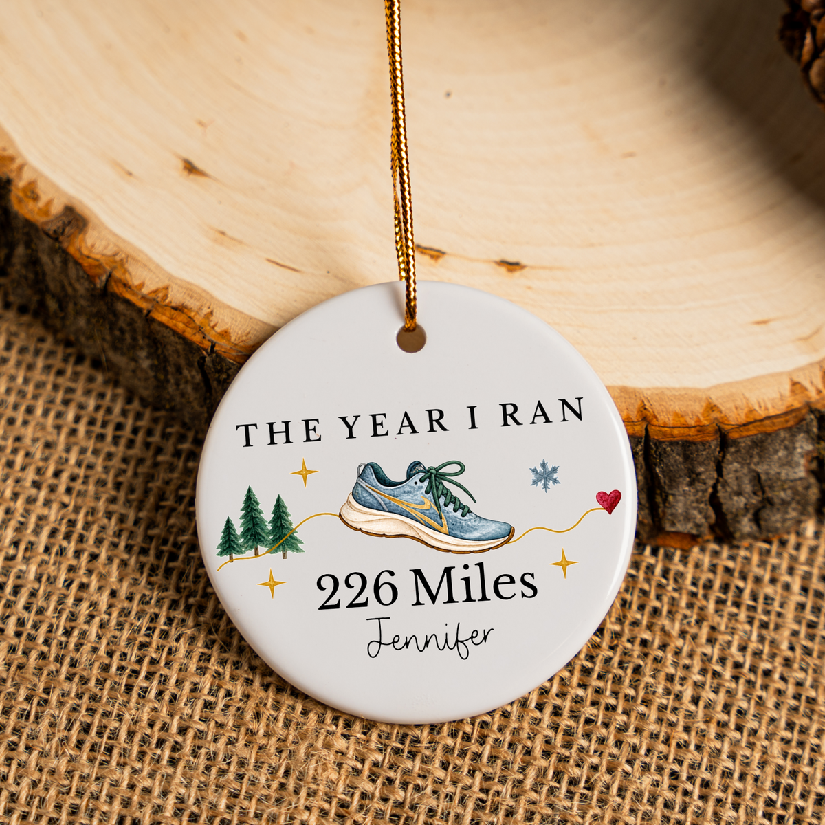 Personalized Running Miles Christmas Ornament, Custom Runner Mileage Ornament, The Year I Ran Keepsake, Running Achievement Gift, Marathon Runner Gift