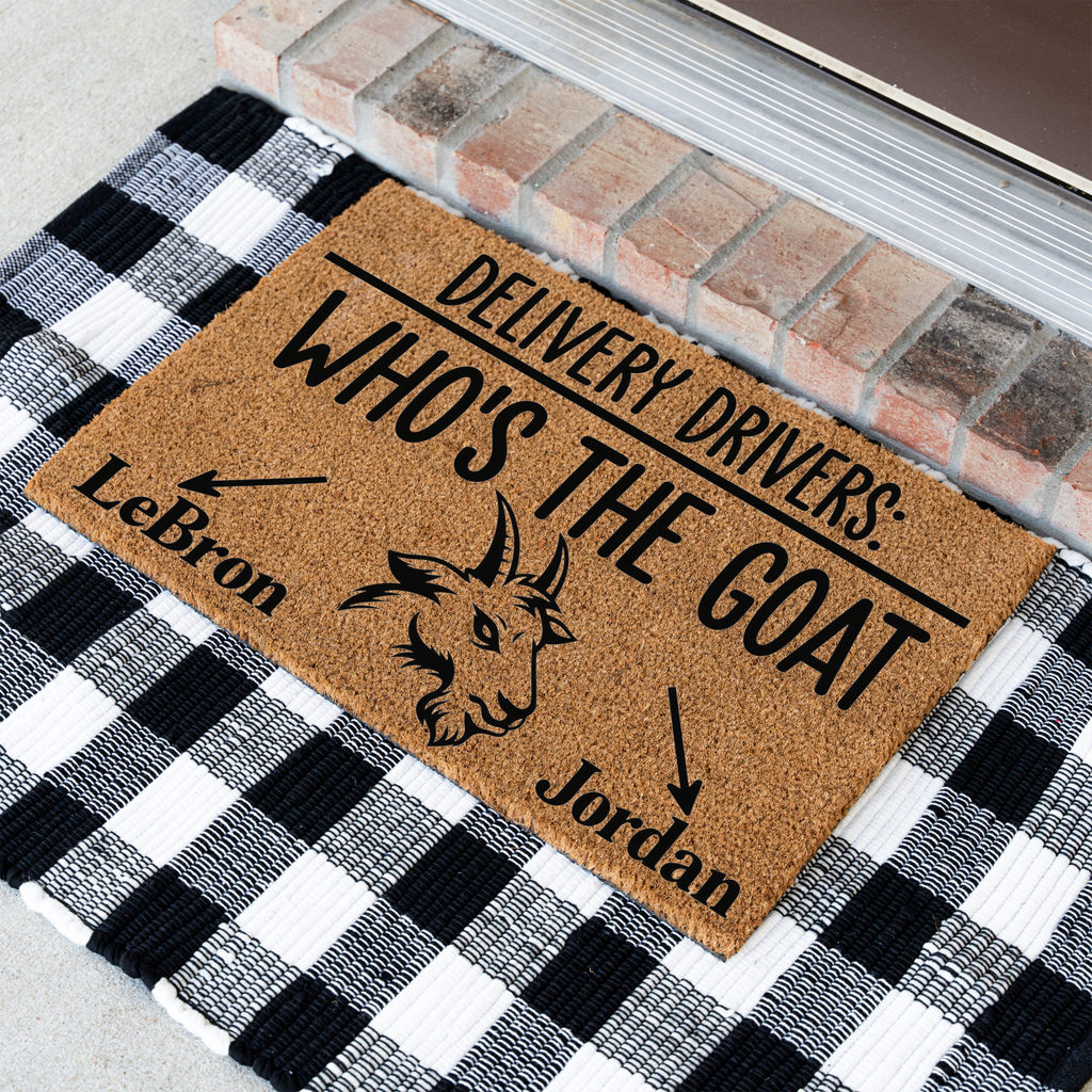 Personalized Goat Doormat, Who’s the GOAT Welcome Mat, Custom Goat Name Door Mat, Funny Delivery Driver Sign, Goat Lover Housewarming Gift