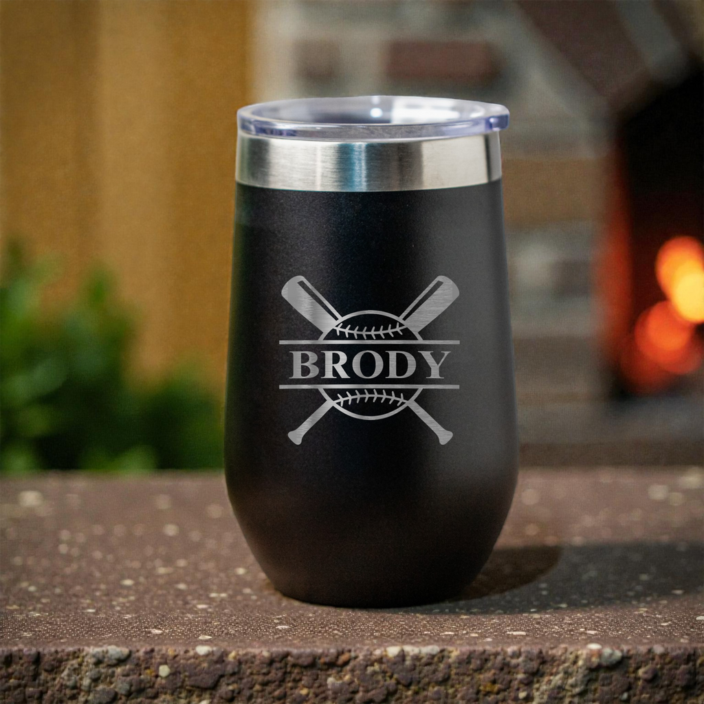 16oz Stainless Steel Baseball Monogram Wine Tumbler