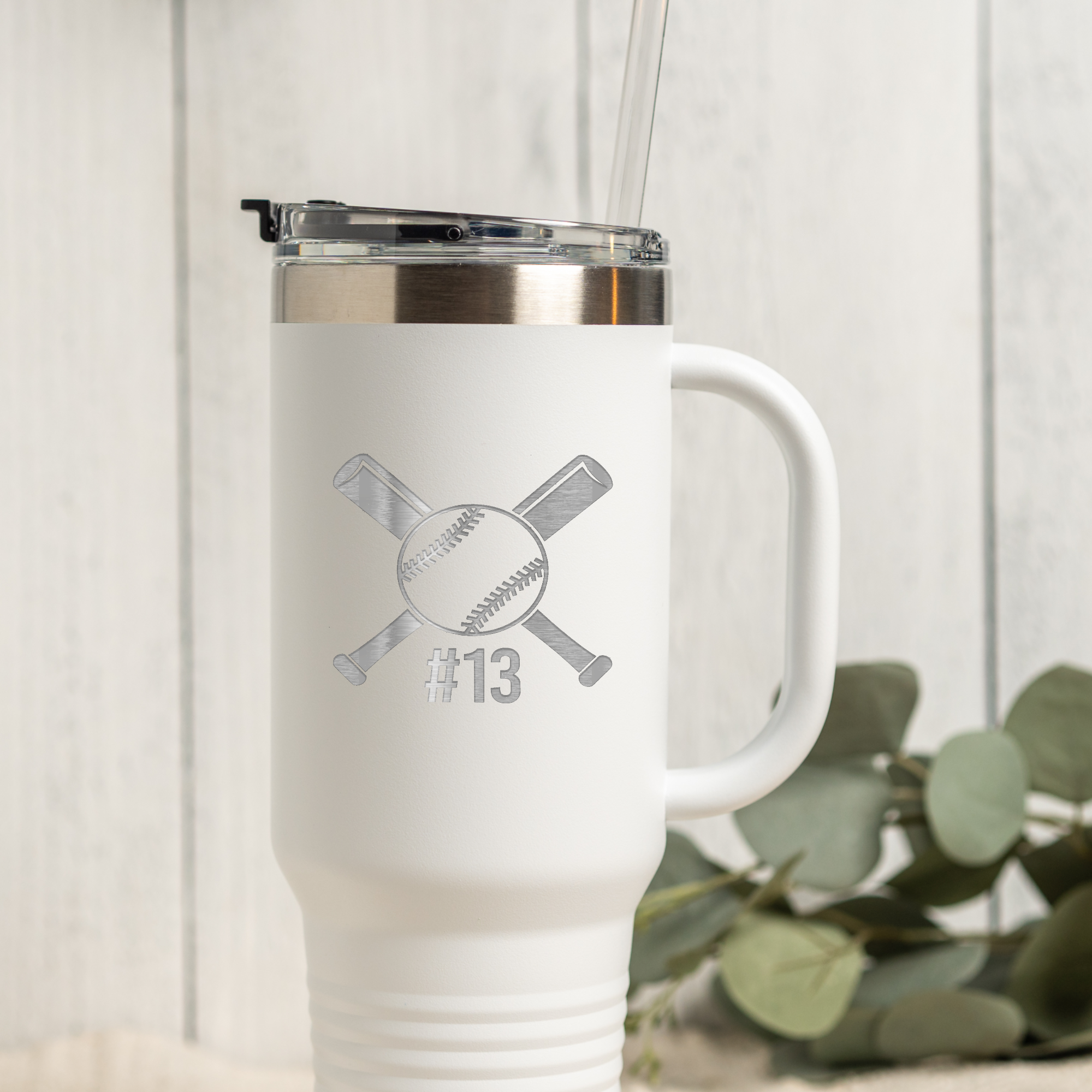 40oz Tumbler with Baseball Design, Personalized Sports Gift, Custom Number