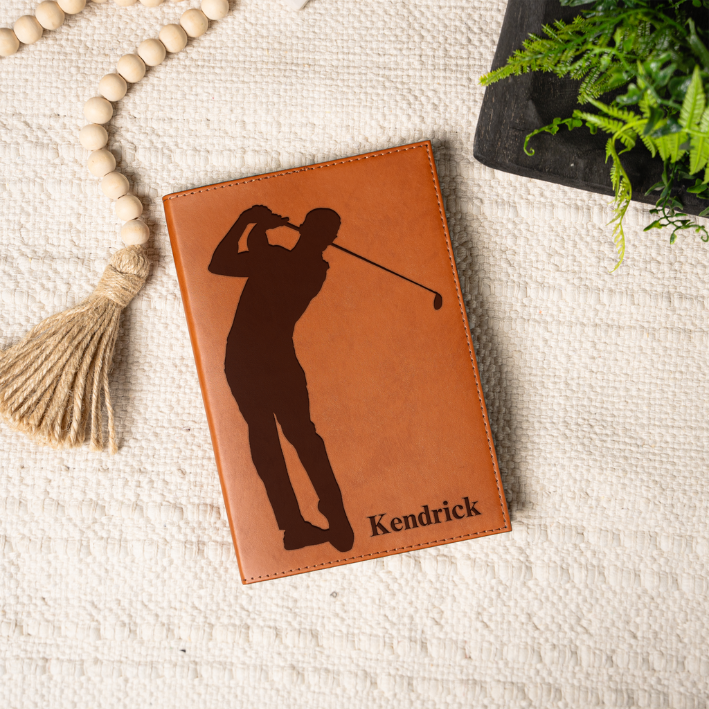 Personalized Leather Journal with Golfer Design, Custom Name Diary, Perfect Gift for Golf Lovers, Custom Name Journal With Golf Design