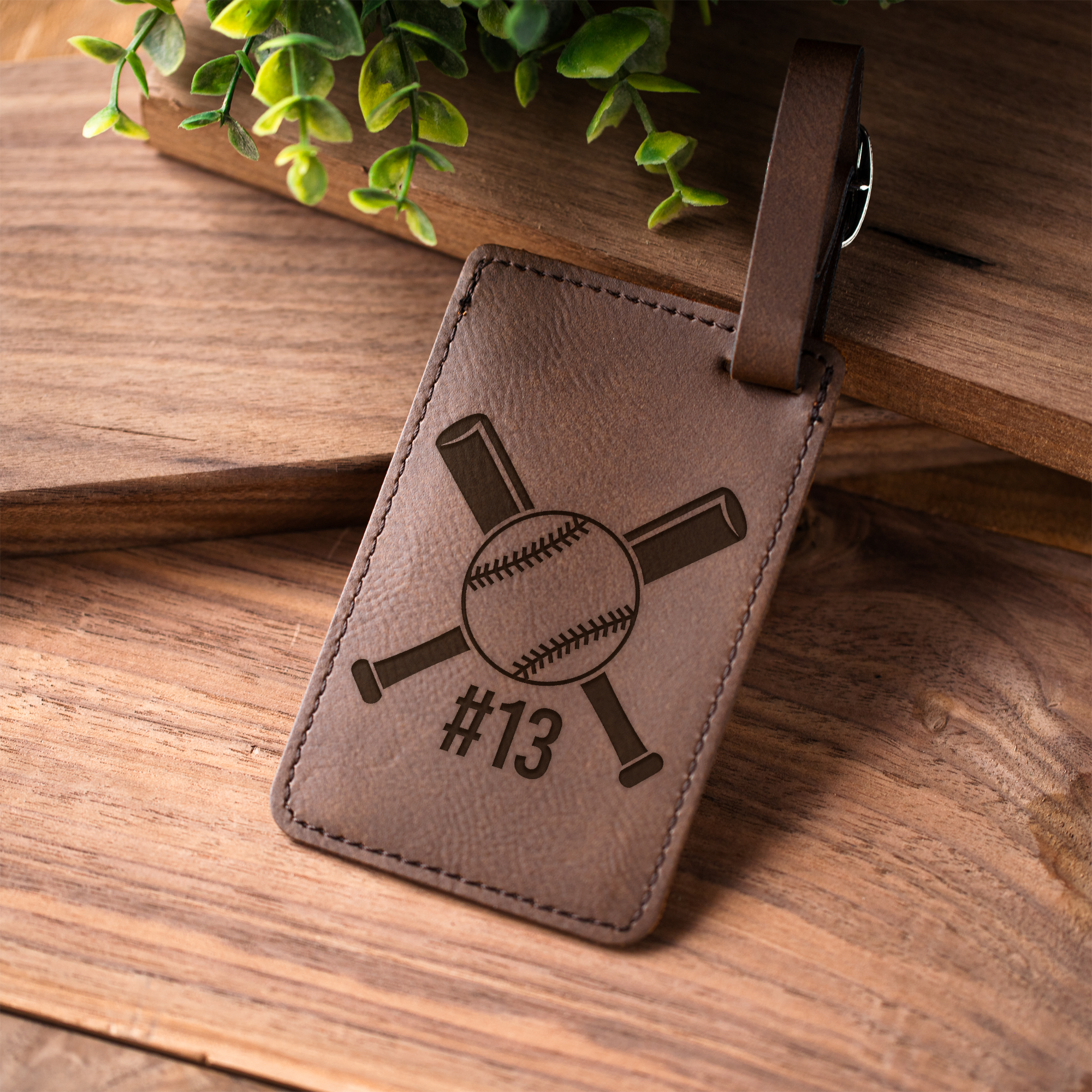 Personalized Leather Luggage Tag, Baseball Design, Custom Travel Accessory, Unique Gift Idea