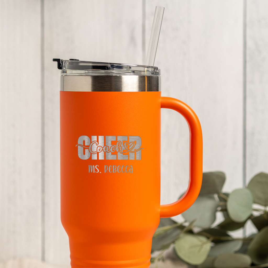 Personalized 40oz Tumbler for Cheer Coach, Custom Name Gift, Insulated Drinkware Tumbler For Cheer Coaches