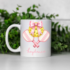 Personalized Pickleball Coffee Mug, Custom Name Pickleball Cup, Pink Bow Pickleball Gift, Coquette Pickleball Mug, Girly Sports Gift for Her