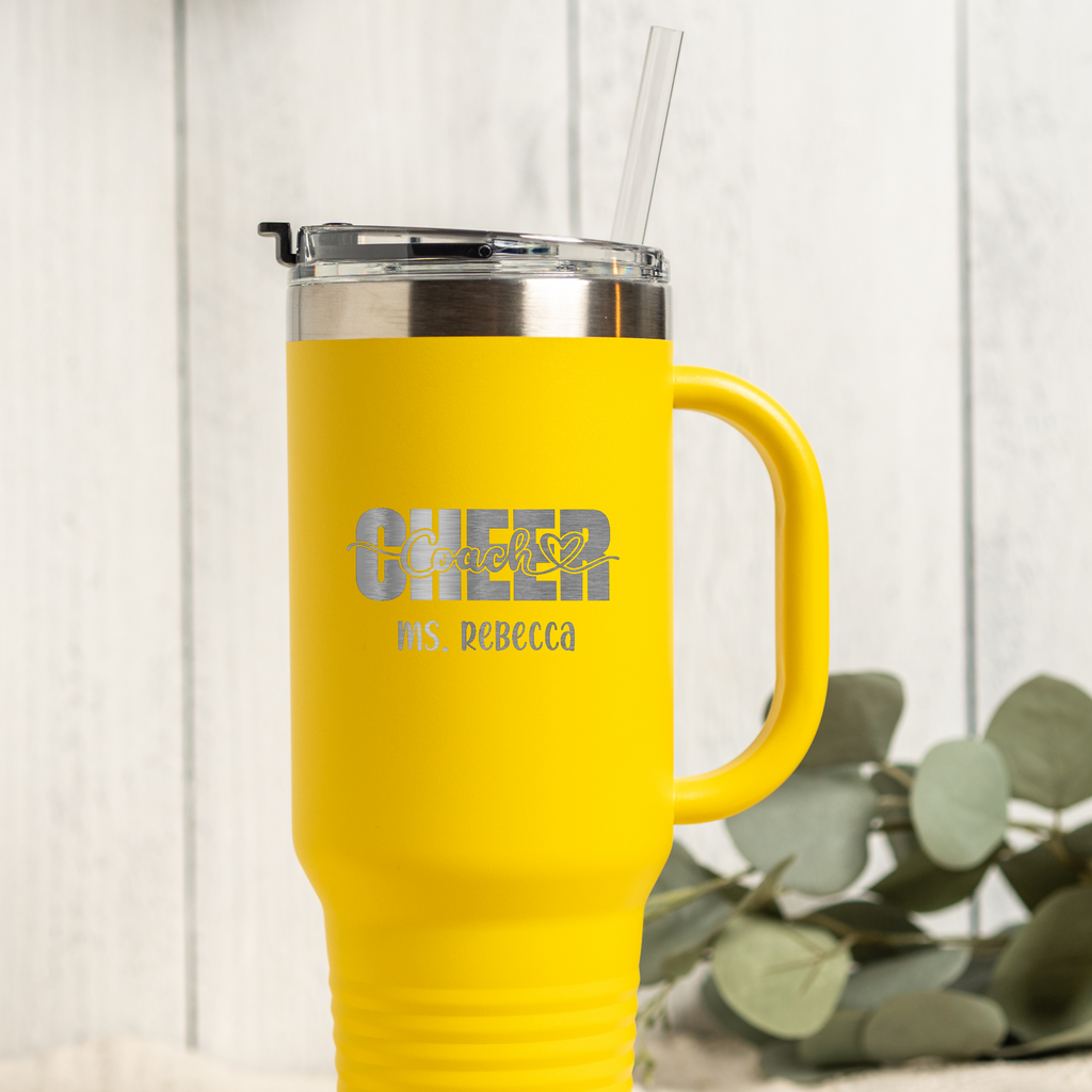 Personalized 40oz Tumbler for Cheer Coach, Custom Name Gift, Insulated Drinkware Tumbler For Cheer Coaches