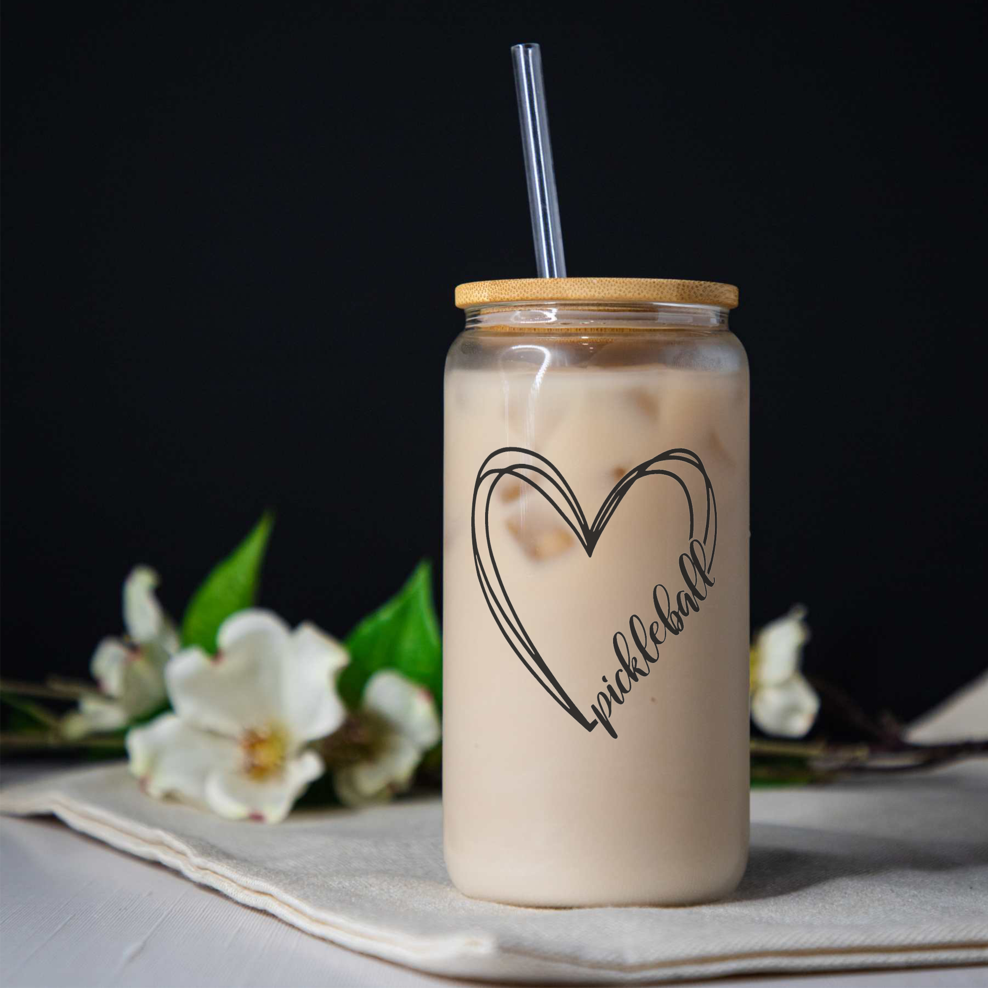 Pickleball Heart Glass Can